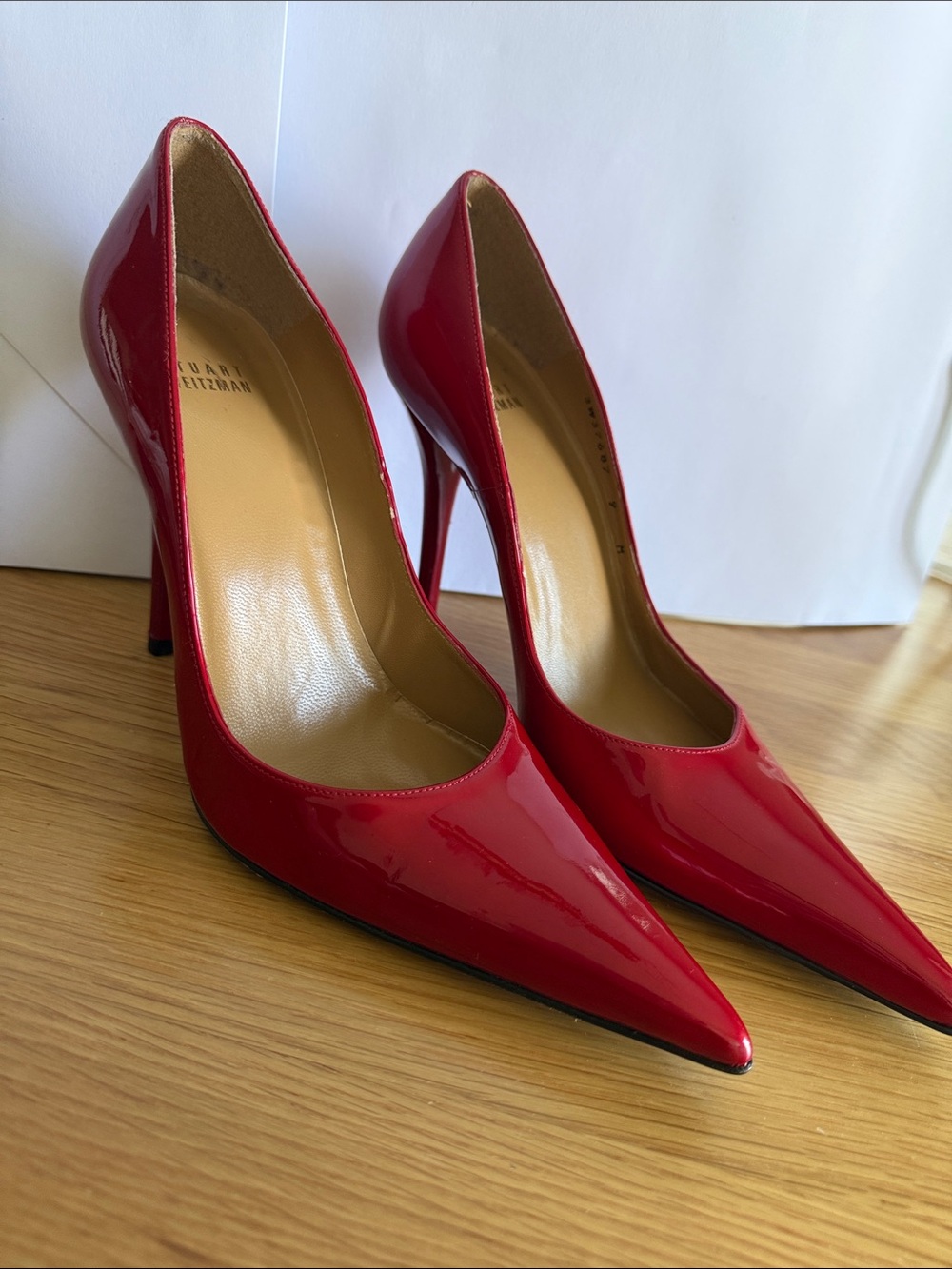 Stuart Weitzman Red Patent Pointed-Toe Stiletto Pumps